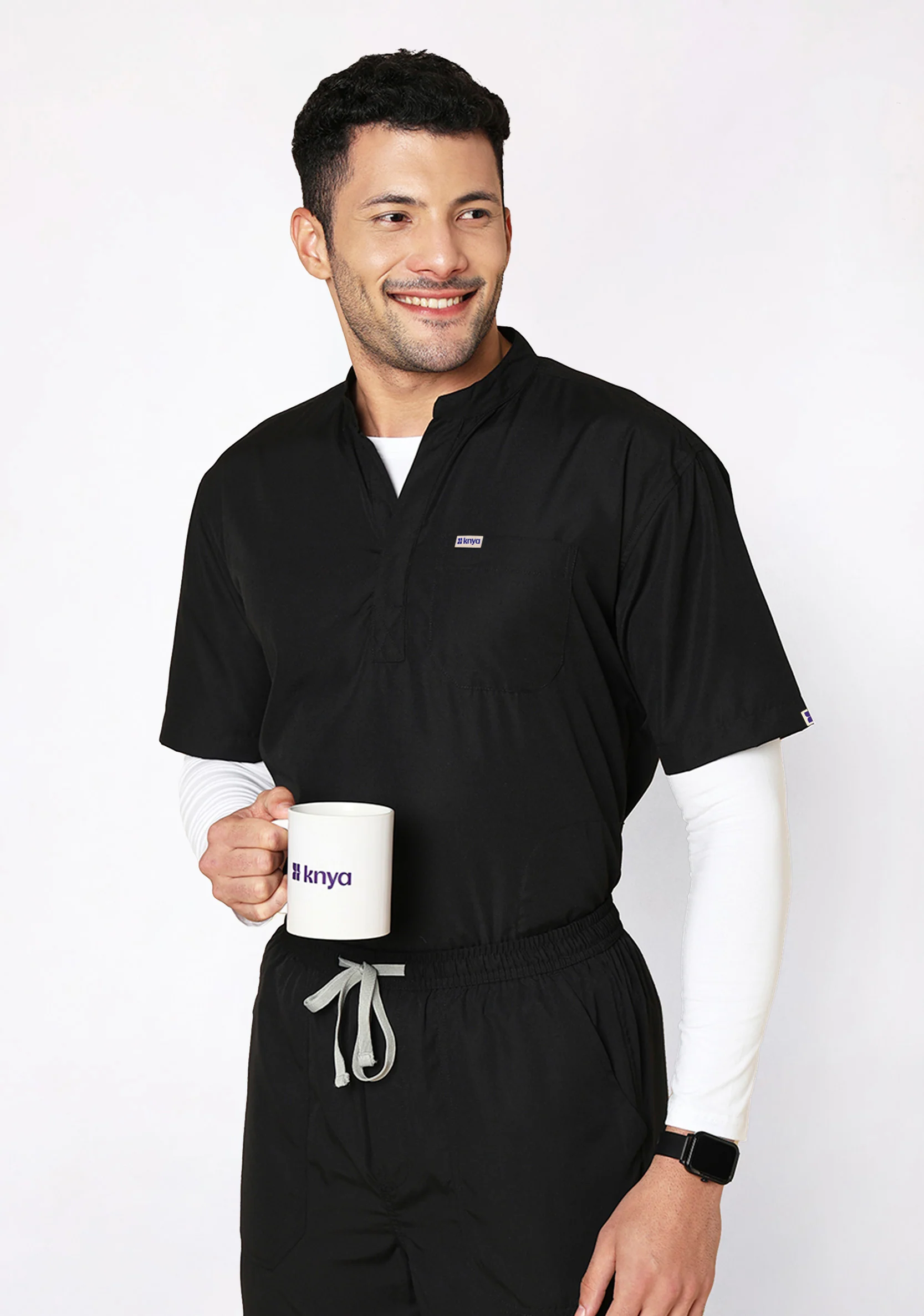 Classic Men's Mandarin Collar (Black) Scrub - Image 4