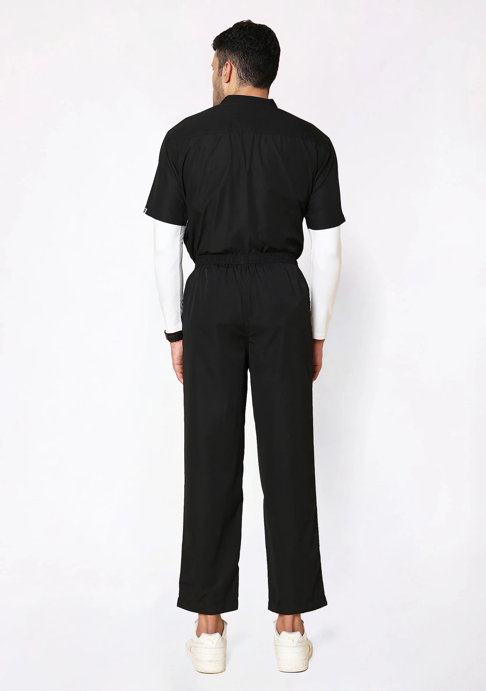 Classic Men's Mandarin Collar (Black) Scrub - Image 5