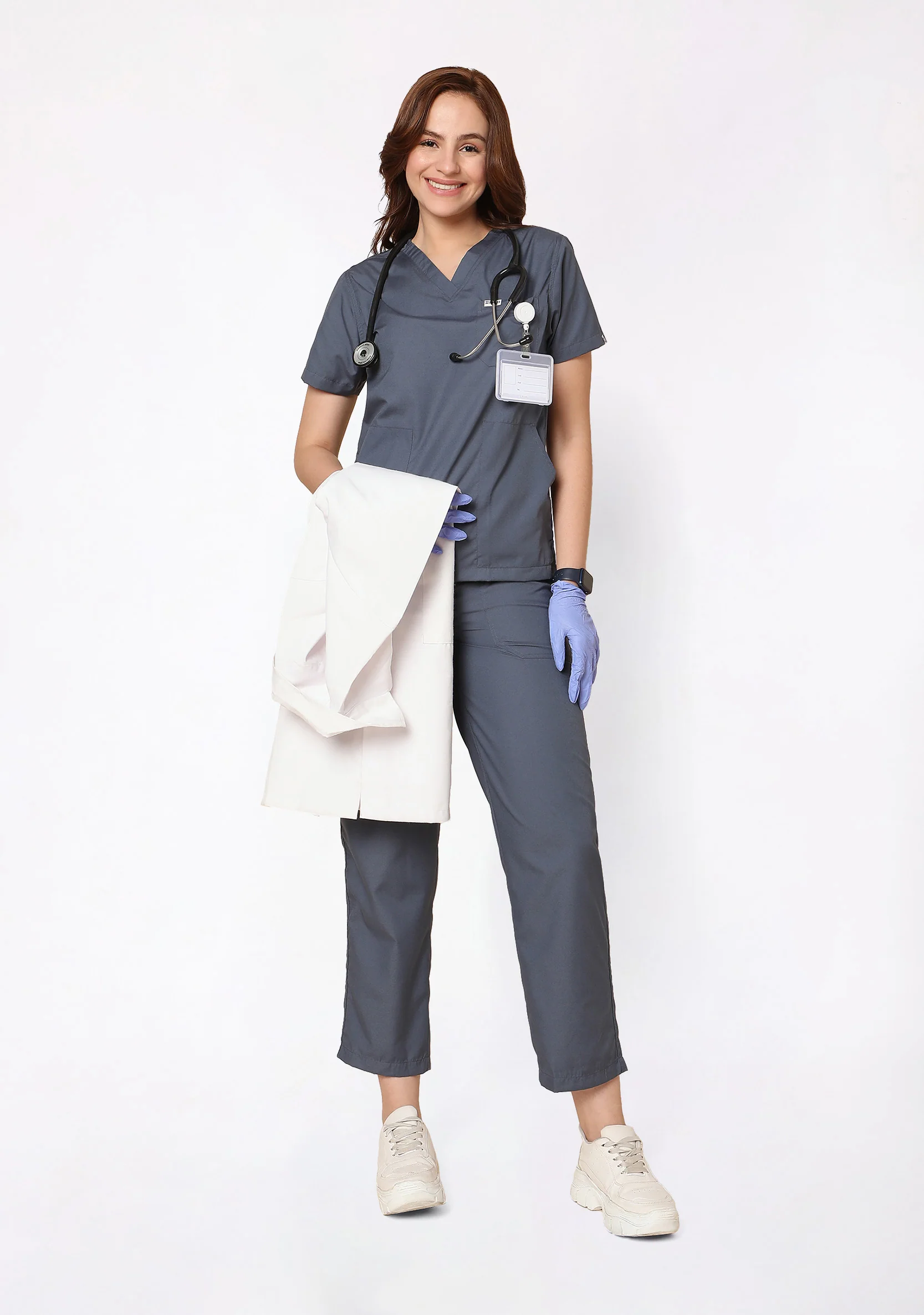 Classic Women's V-Neck (Heather Grey) Scrub - Image 6
