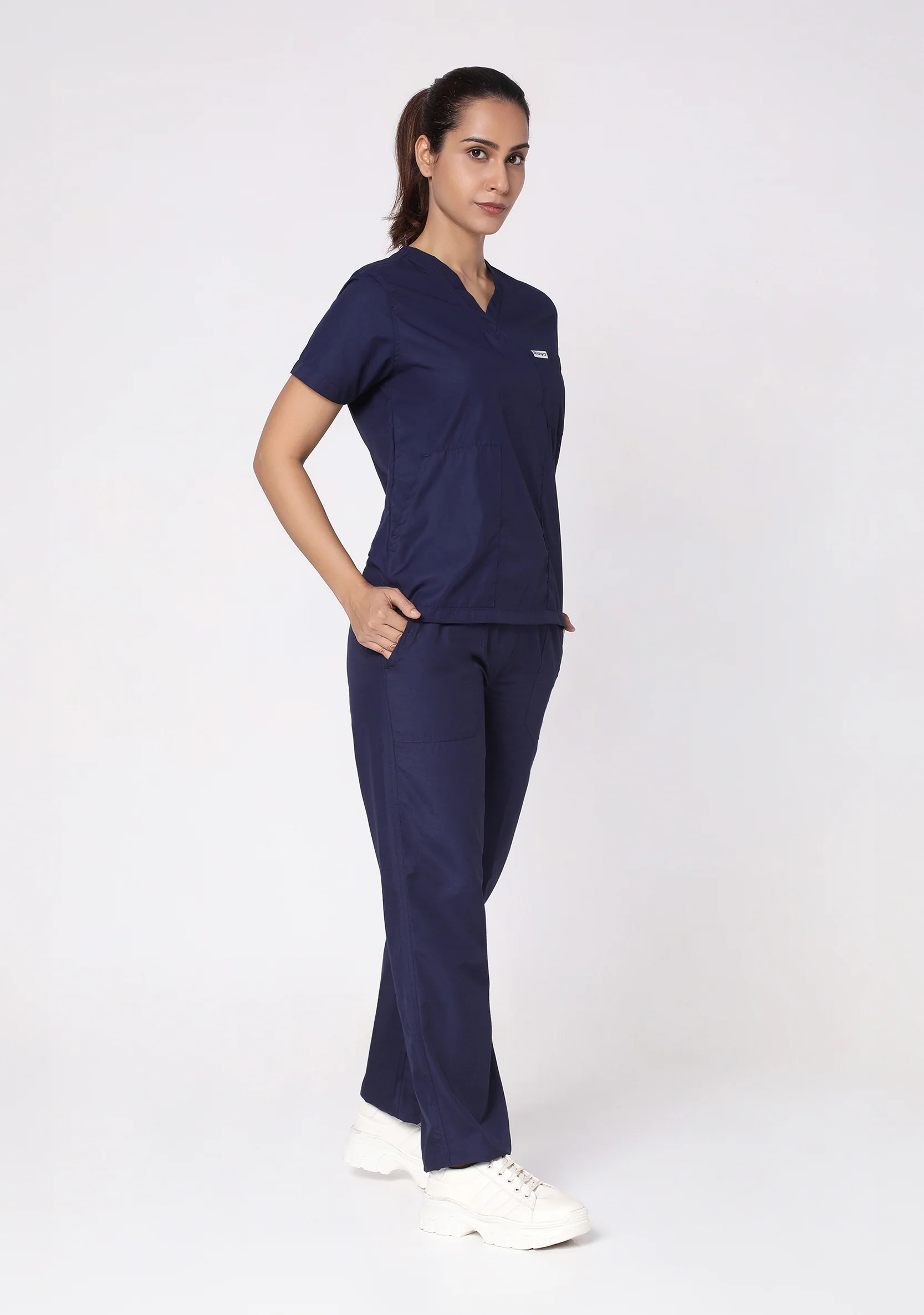 Classic Women's V-Neck (Navy) Plus Size Scrub - Image 6