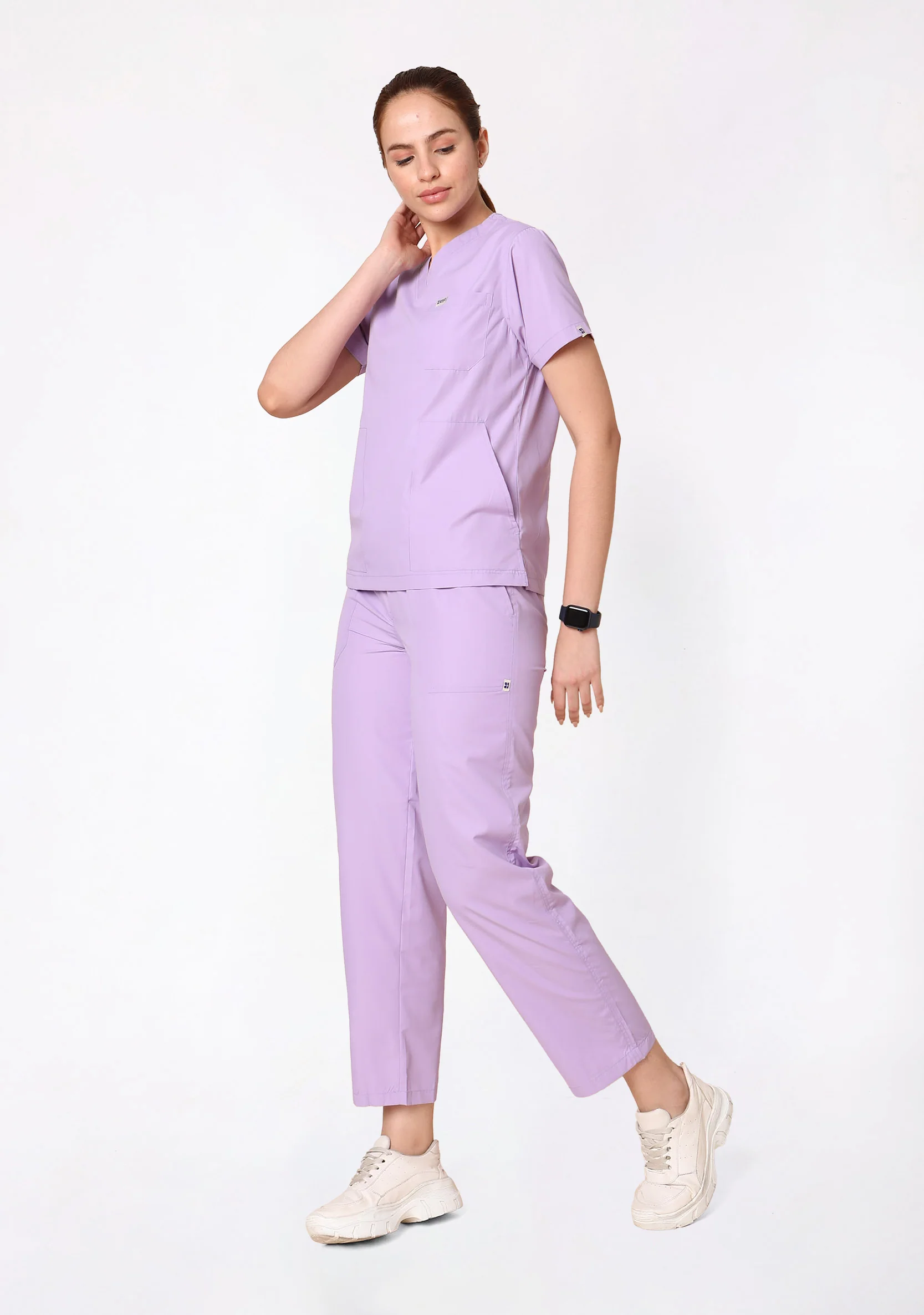 Classic Women's V-Neck (Pastel Lilac) Plus Size Scrub - Image 6